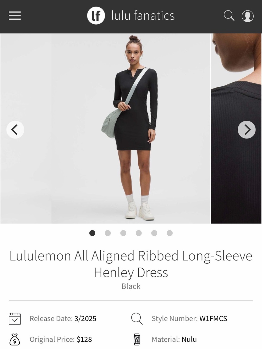 Lululemon All Aligned Ribbed Long-Sleeve Henley Dress Black BLK Size 6